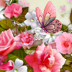 Пазл: Цветы и бабочка