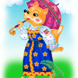 Пазл: Лисичка с зонтиком