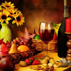 Пазл: Натюрморт с вином и красной свечой