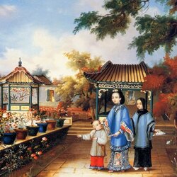 Пазл: Мать и дети в саду