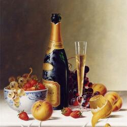 Пазл: Натюрморт с шампанским и фруктами
