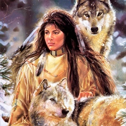 Пазл: Девушка и волки
