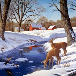 Пазл: Олени на водопое