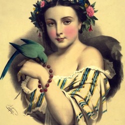 Пазл: Девушка с попугаем