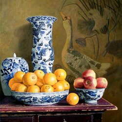 Пазл: Апельсины, яблоки и китайские вазы