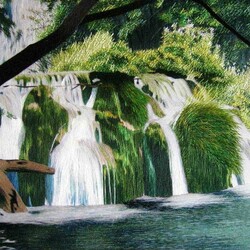 Пазл: Китайская вышивка Су / Водопад