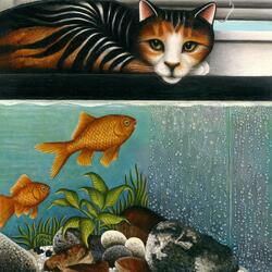 Пазл: Кот на аквариуме
