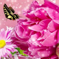 Пазл: Цветы и бабочка
