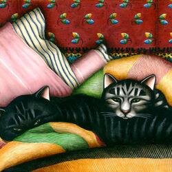 Пазл: Кошки под одеялом