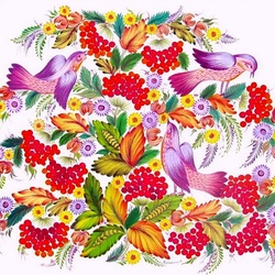 Пазл: Рябиновые гроздья. Петриковская роспись