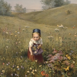 Пазл: Девочка, собирающая цветы
