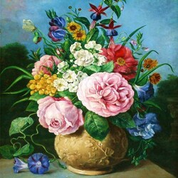 Пазл: Букет цветов в керамической вазе