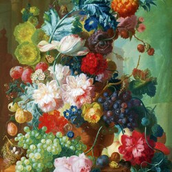 Пазл: Фрукты и цветы в терракотовой вазе