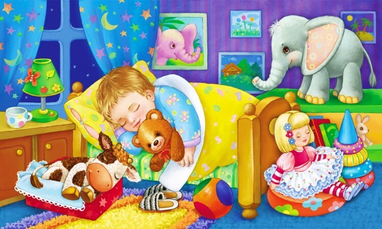 Уложим куклу спать. Вечер для детей. Детские сны. Иллюстрации части суток. Ночь для дошкольников.