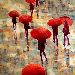 Пазл: Красные зонтики