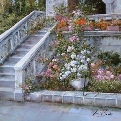 Пазл: Цветы у лестницы