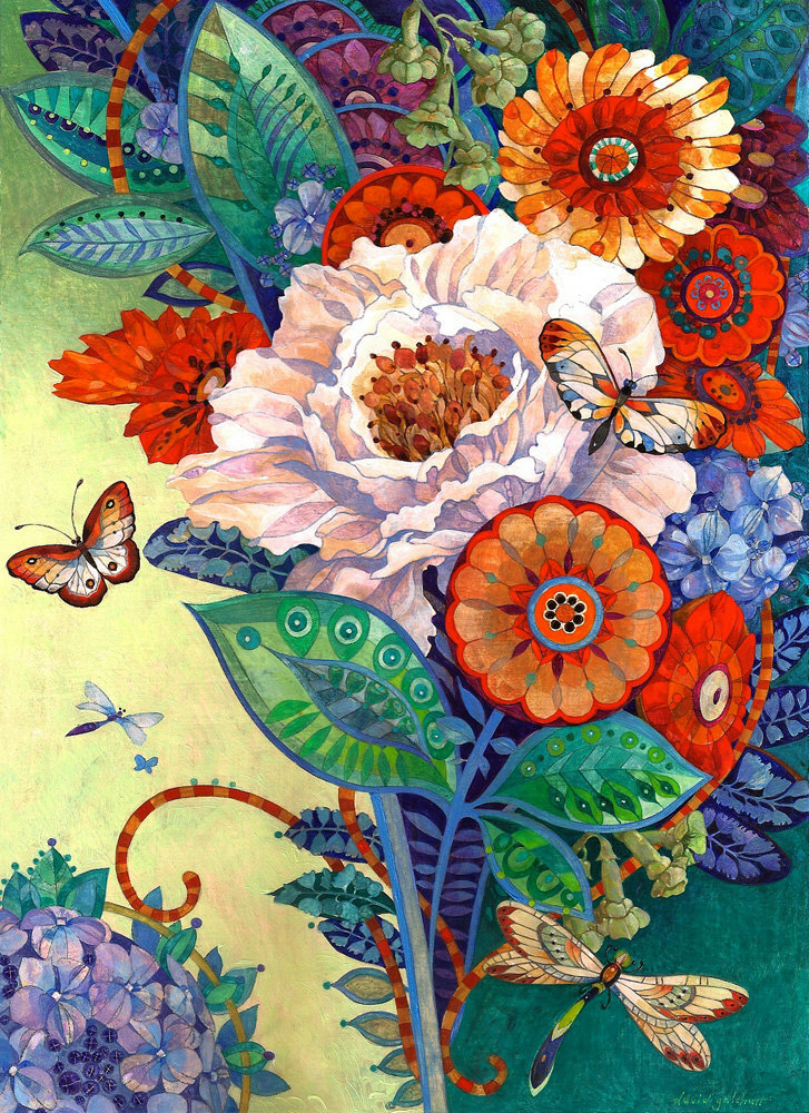 Пазл «Цветы и бабочки» из 266 элементов | Собрать онлайн пазл №67520