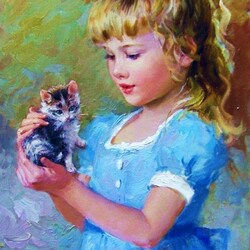 Пазл: Девочка и котенок