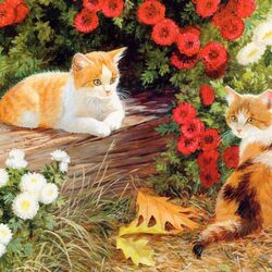 Пазл: Рыжики в цветочках