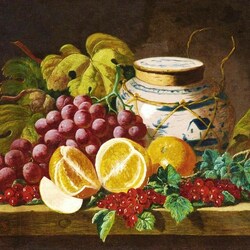 Пазл: Натюрморт с фруктами, ягодами и китайским сосудом