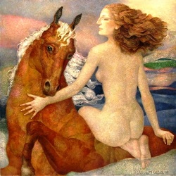 Пазл: Купание рыжего коня