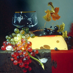 Пазл: Натюрморт с сыром и виноградом