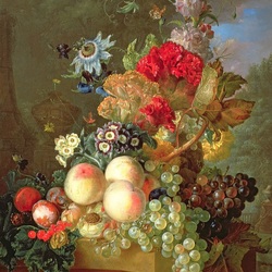 Пазл: Букет цветов и фрукты