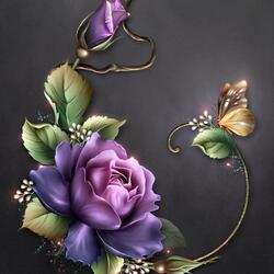 Пазл: Роза и бабочка