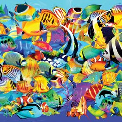 Пазл: Разноцветные рыбы
