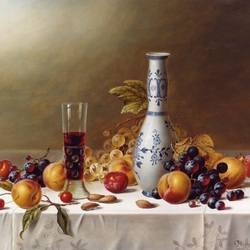 Пазл: Натюрморт с вином и фруктами