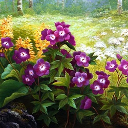 Пазл: Пейзаж с цветами