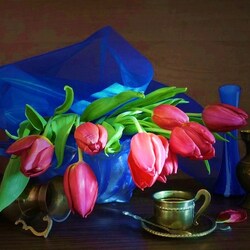 Пазл: Натюрморт с тюльпанами