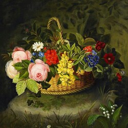 Пазл: Цветы в корзине