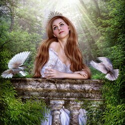 Пазл: Девушка и голуби