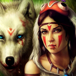 Пазл: Принцесса Мононоке с волком