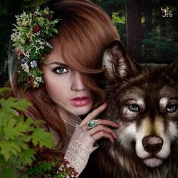 Пазл: Девушка и волк