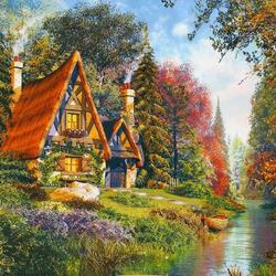 Пазл: Домик у реки