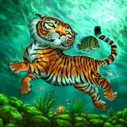 Пазл: Тигр среди рыб