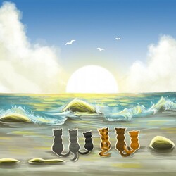 Пазл: Кошки и море