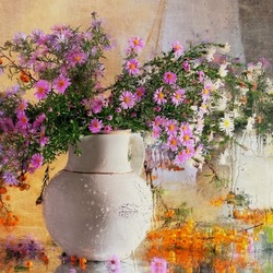 Пазл: Цветы и капли дождя